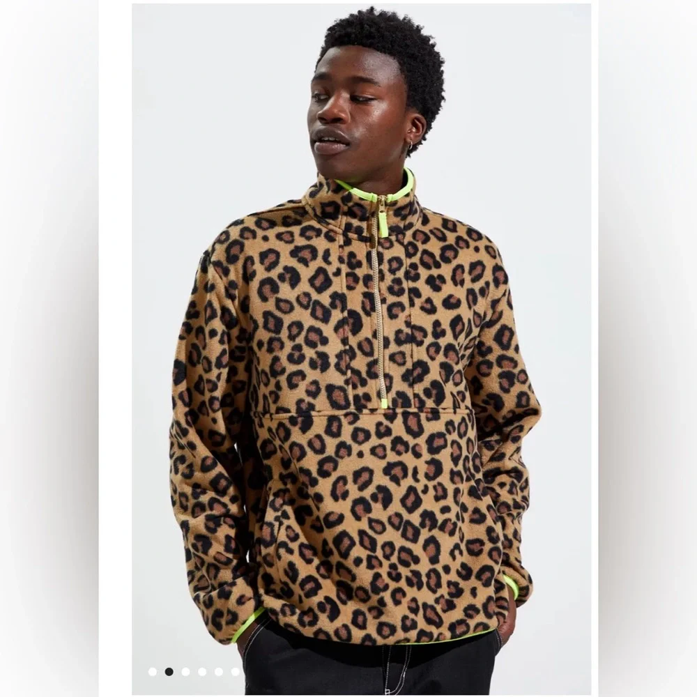 Urban Outfitters Leopard Print polar Fleece Pullover with Neon Accents SZ:L